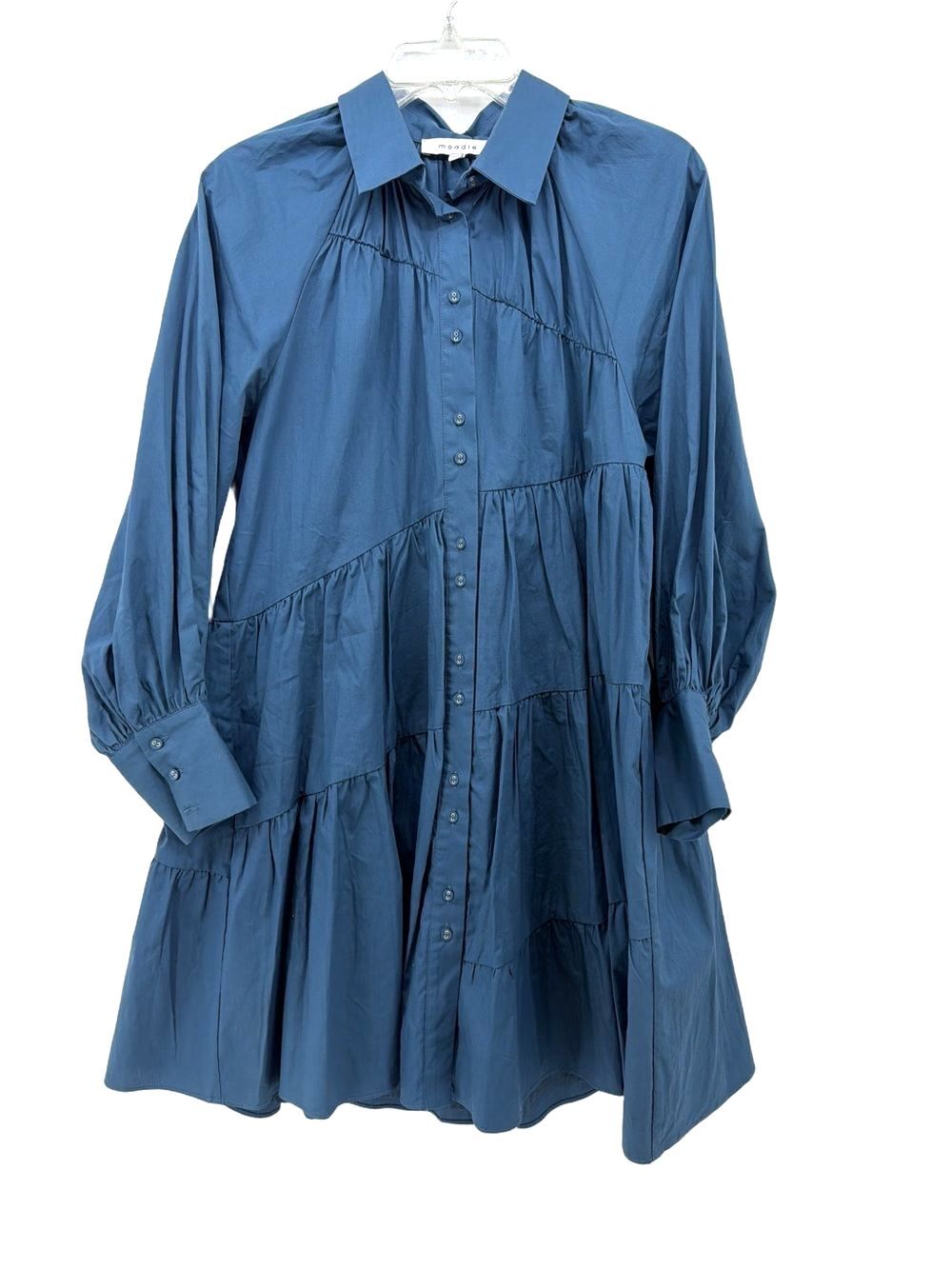 moodie Blue Tiered Midi Shirt Dress